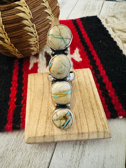 Handcrafted Sterling Silver & Ribbon Turquoise Ring Size 9.5