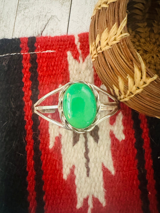 Handcrafted Green Kingman Turquoise & Sterling Silver Cuff Bracelet