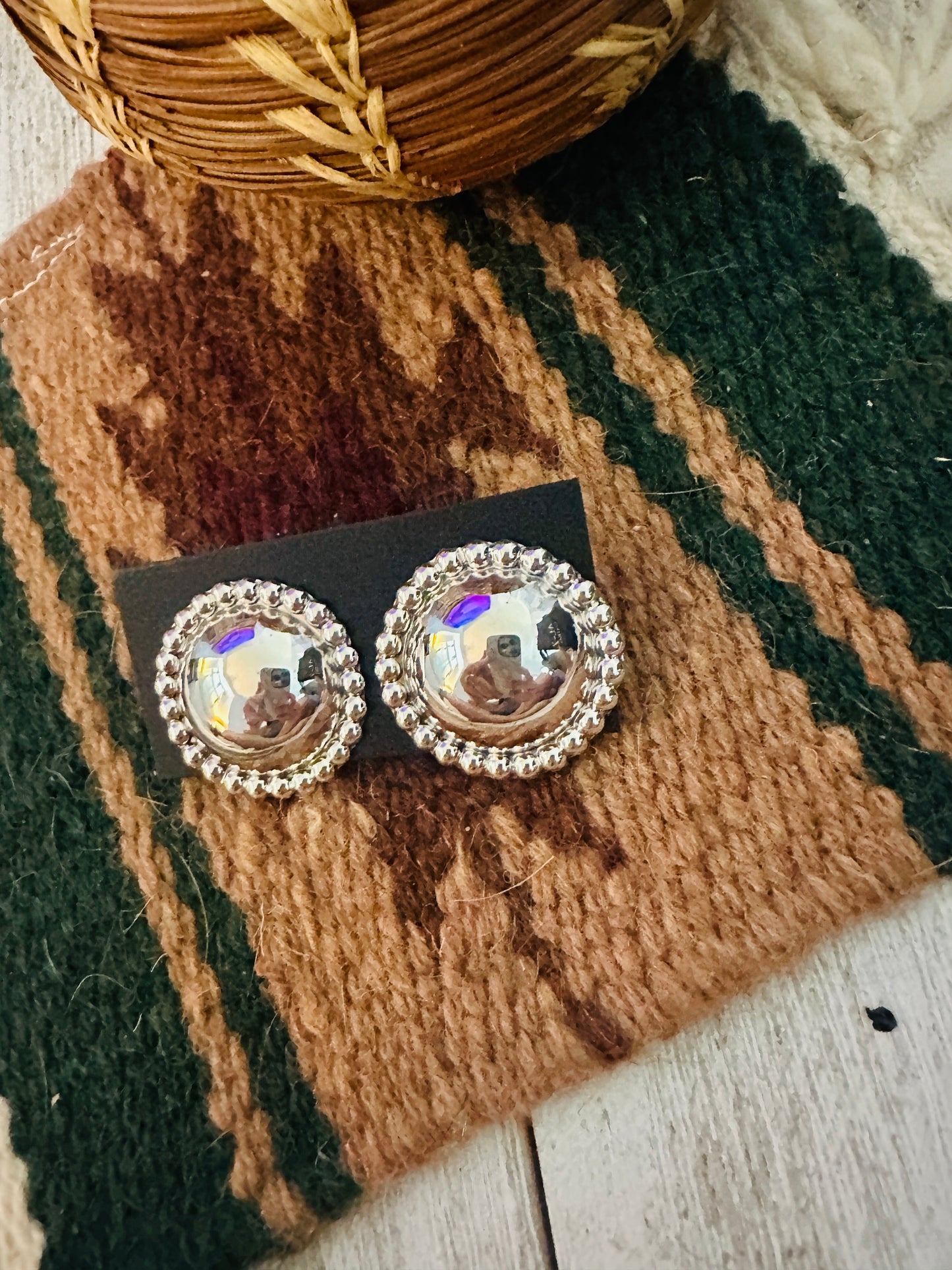 Handcrafted Sterling Silver Stud Earrings 1.25”