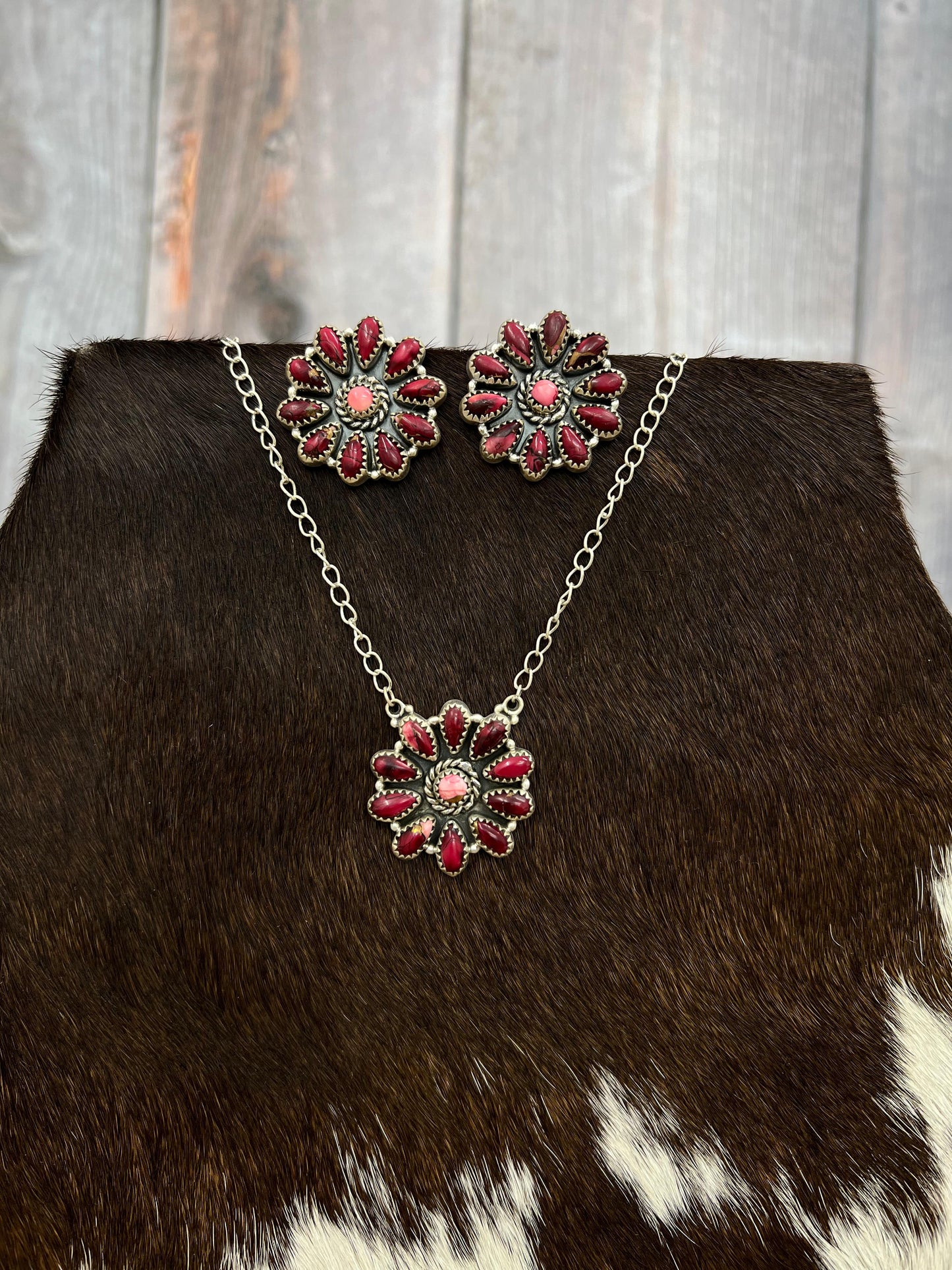 Handmade Sterling Silver Multi Stone Necklace Earrings Set, Signed Nizhoni