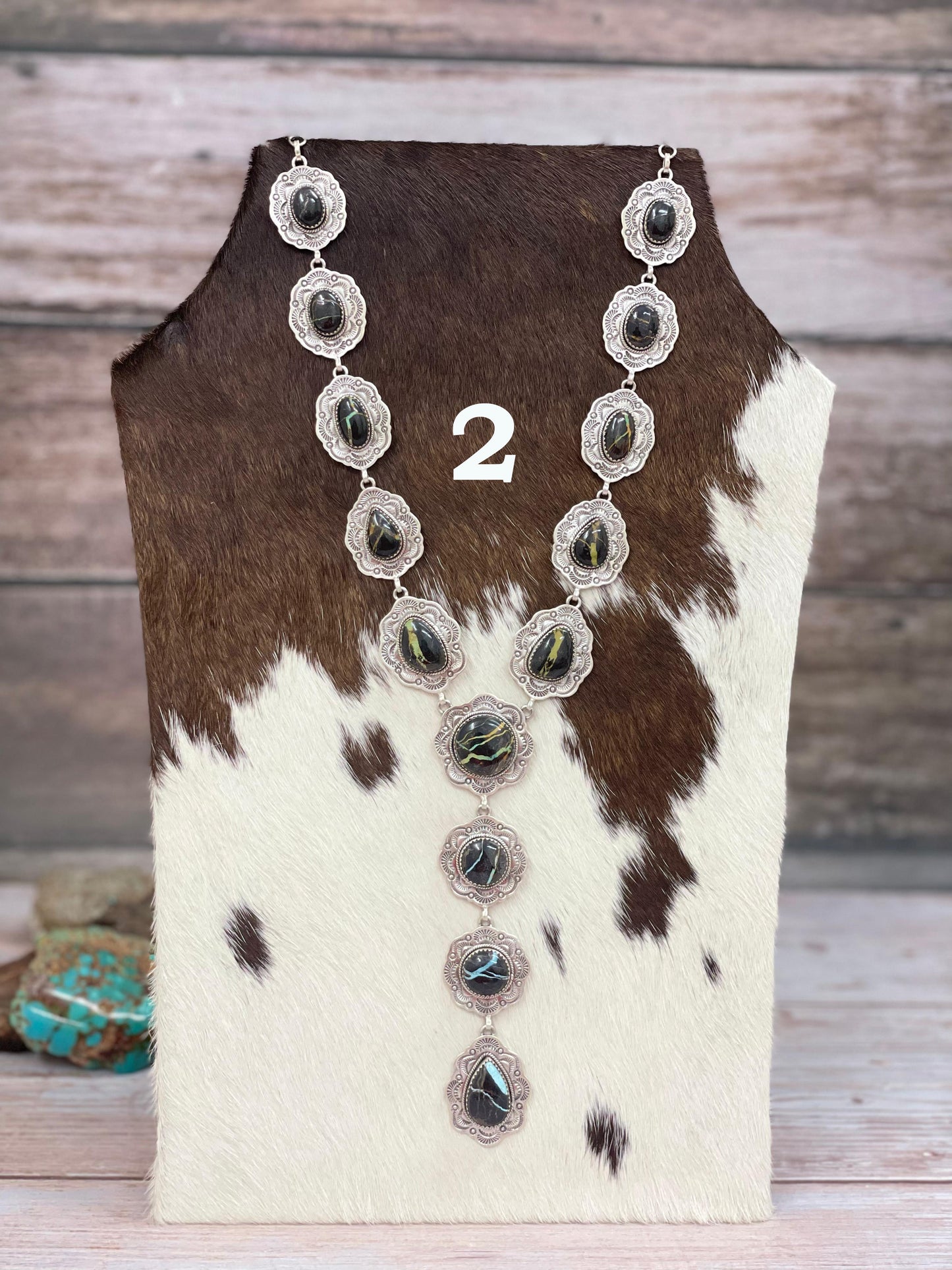 Handmade Sterling Silver Blackjack Turquoise Lariat Necklace with Signed Nizhoni