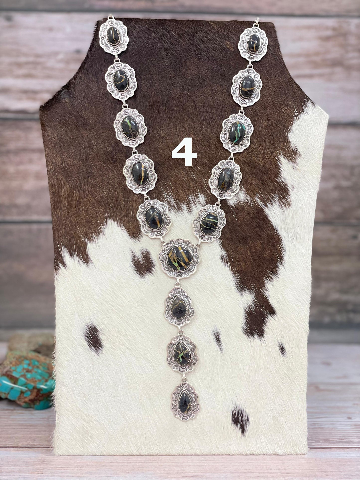 Handmade Sterling Silver Blackjack Turquoise Lariat Necklace with Signed Nizhoni