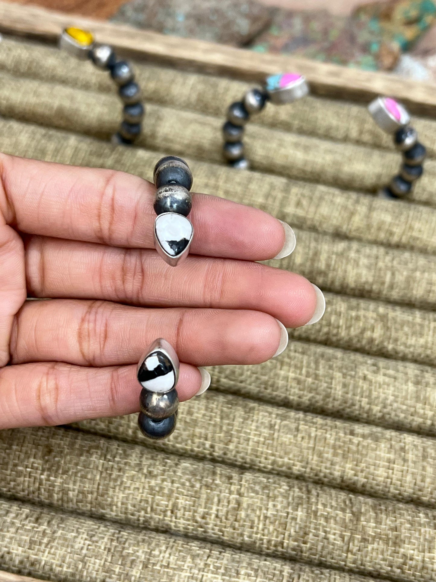 Handmade Sterling Silver Multi Stone Cuff Bracelet, Signed Nizhoni