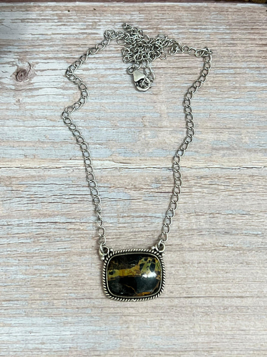 Handmade Sterling Silver Black Jack Necklace with Signed Nizhoni