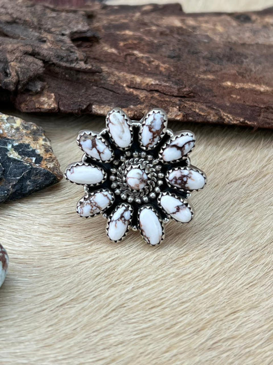 Handmade Sterling Silver Wildhorse Magnesite Adjustable Ring "Signed Nizhoni"