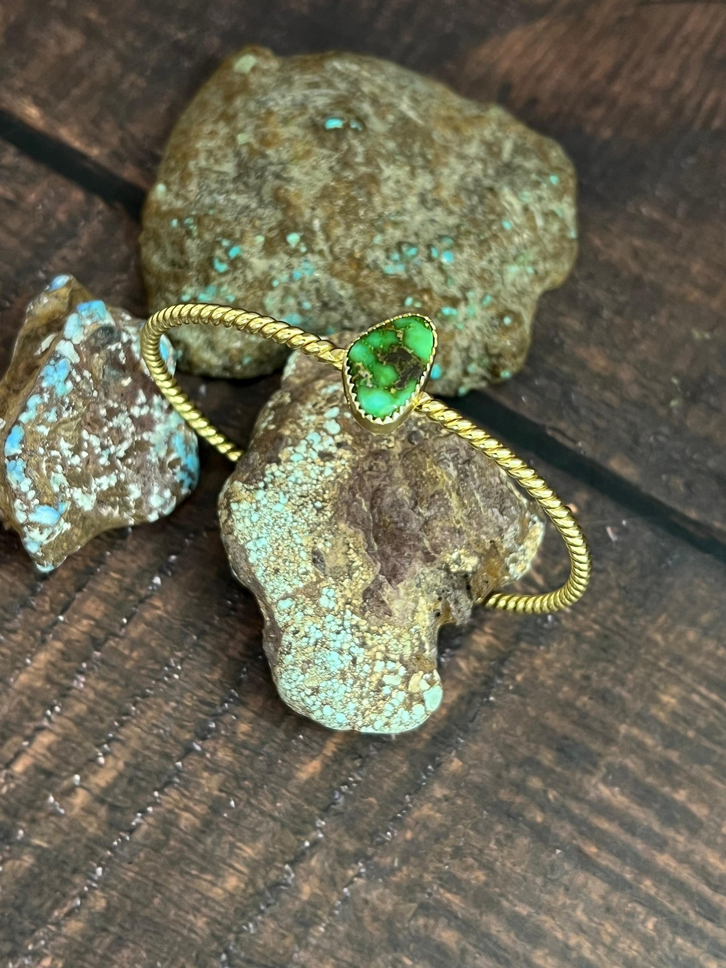 “The Golden Collection” Handmade Gold Plated Sterling Silver Natural Sonoran Mountain Turquoise Twisted Cuff Bracelet