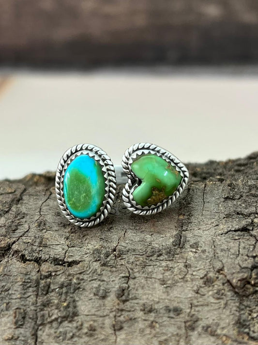 Handmade Sterling Silver Sonoran Mountain Turquoise Adjustable Ring "Signed Nizhoni"