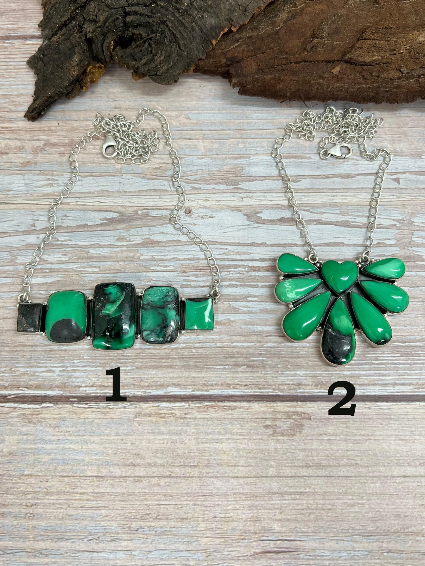 Handmade Sterling Silver Emerald Rose Necklace with Signed Nizhoni