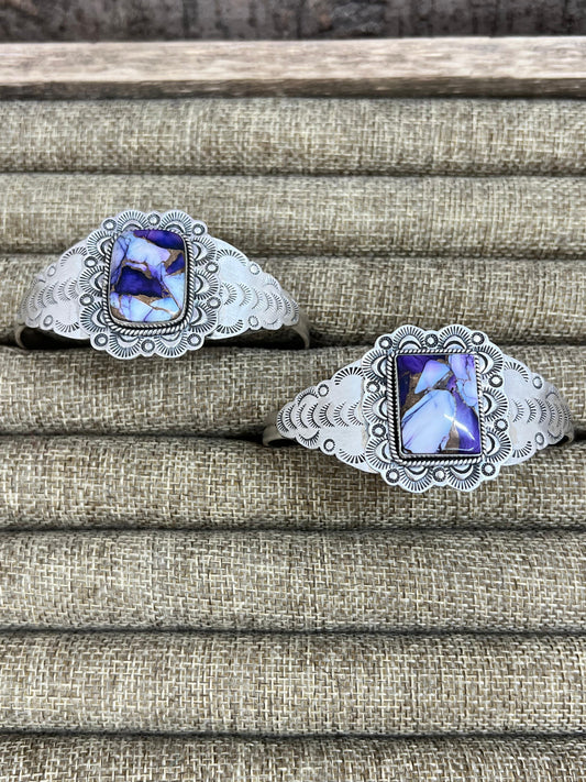 Handmade Sterling Silver Purple Ice Rose Dahlia Cuff Bracelet with Signed Nizhoni
