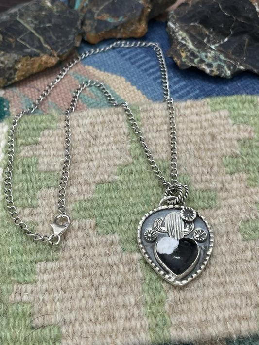Handmade Sterling Silver White Buffalo Saguaro Cactus Necklace "Signed Nizhoni"