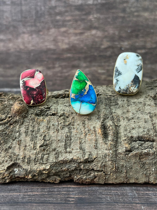 “The Golden Collection” Natural Multi Stone Adjustable Ring