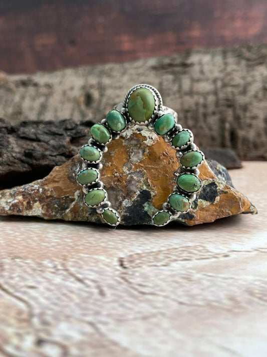 Handmade Sterling Silver Kingman Turquoise Adjustable Ring "Signed Nizhoni"