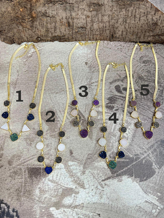 “The Boho Collection” Handmade Natural Druzy Herringbone Necklace