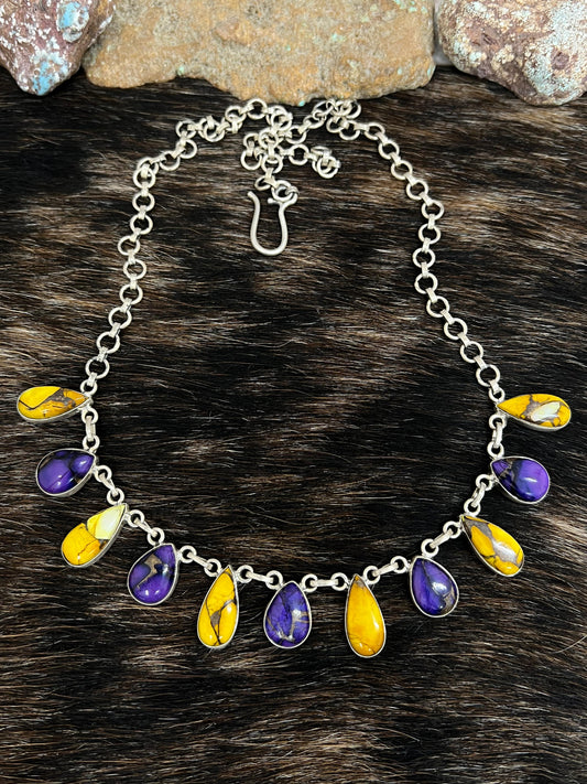 Handmade Sterling Silver Grape Dahlia, Honey Dahlia Necklace with Signed Nizhoni