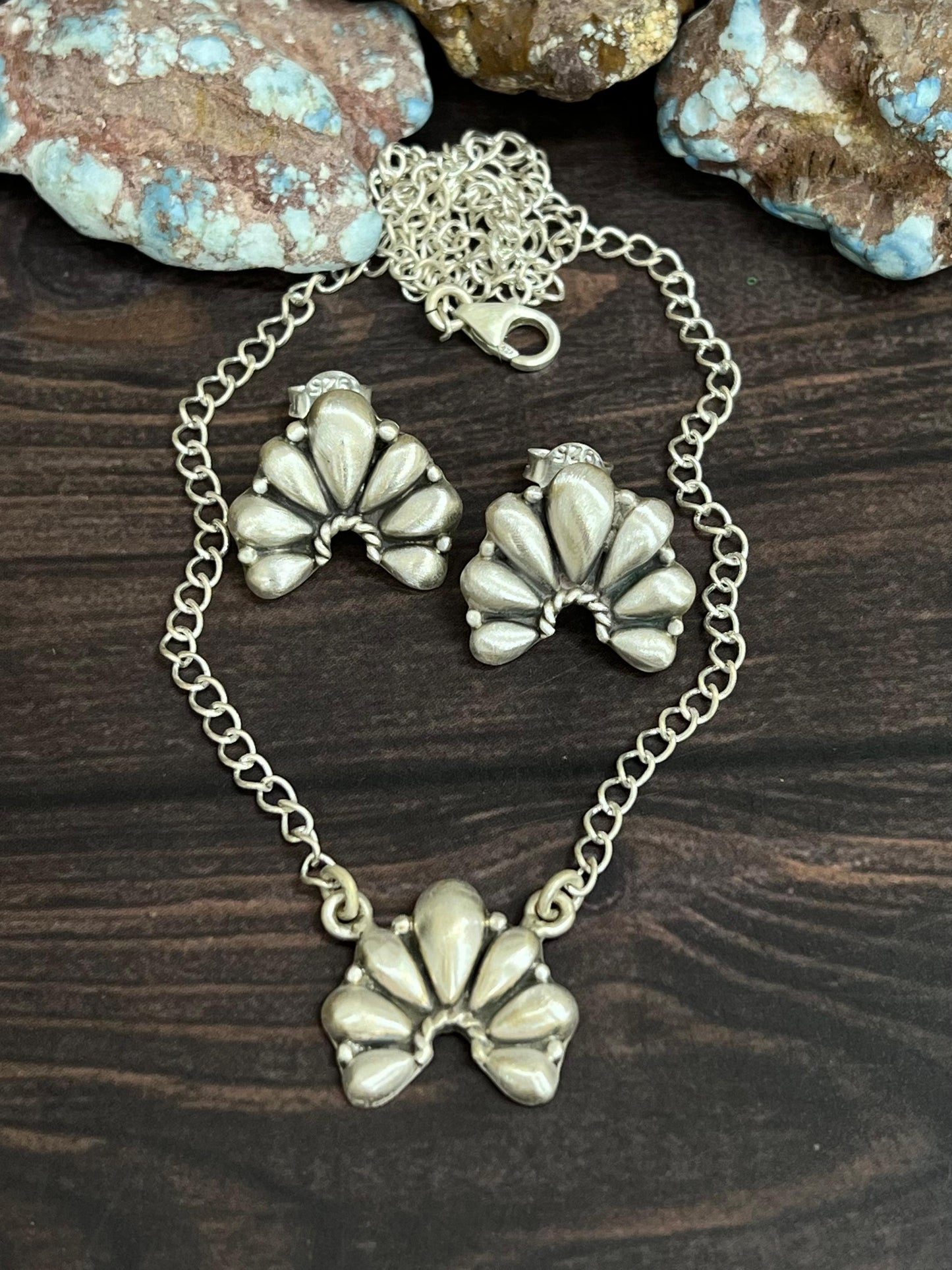 Handmade 'Sterling Silver' Necklace Earrings Set with Signed Nizhoni