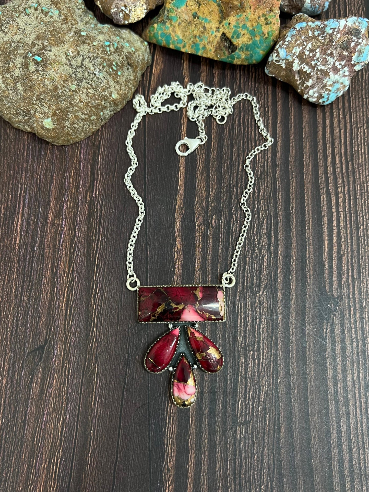 Handmade Sterling Silver Dahlia Rose Necklace with Signed Nizhoni