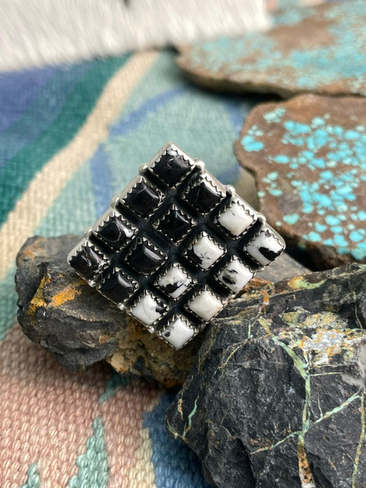 Handmade Sterling Silver White Buffalo Adjustable Ring "Signed Nizhoni"