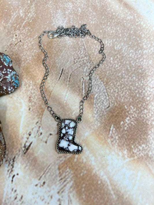 Handmade Sterling Silver Wild Horse Shoe Necklace with Signed Nizhoni
