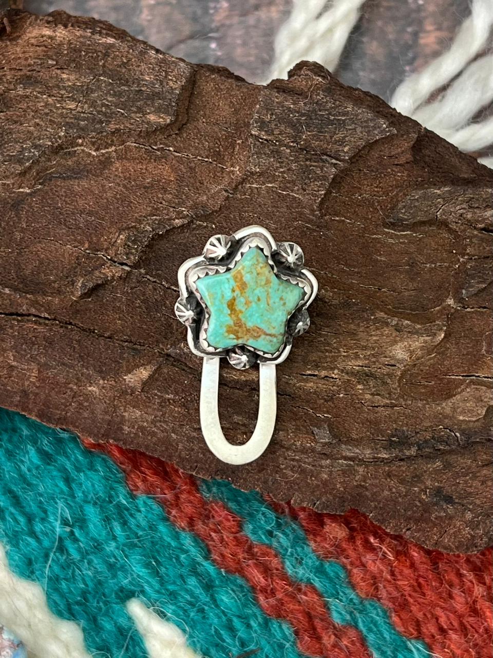 Handmade Sterling Silver Kingman Turquoise Purse Key Clip "Signed Nizhoni"