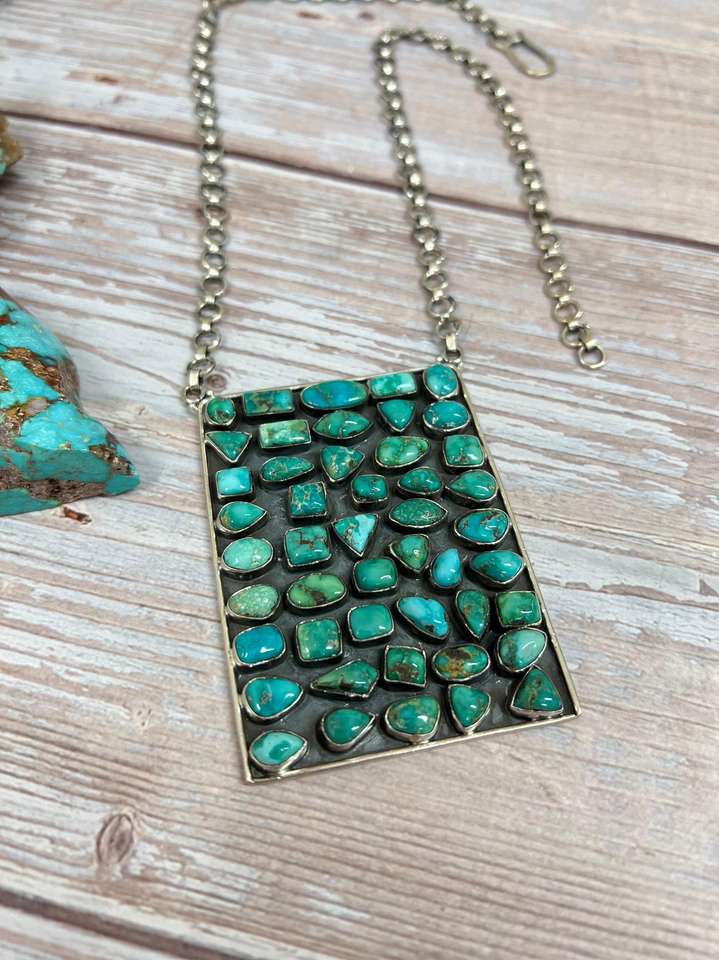 Handmade Sterling Silver Sonoran Mountain Turquoise Necklace with Signed Nizhoni (4)