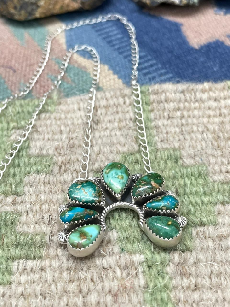 Handmade Sterling Silver Sonoran Mountain Turquoise Naja Necklace "Signed Nizhoni"