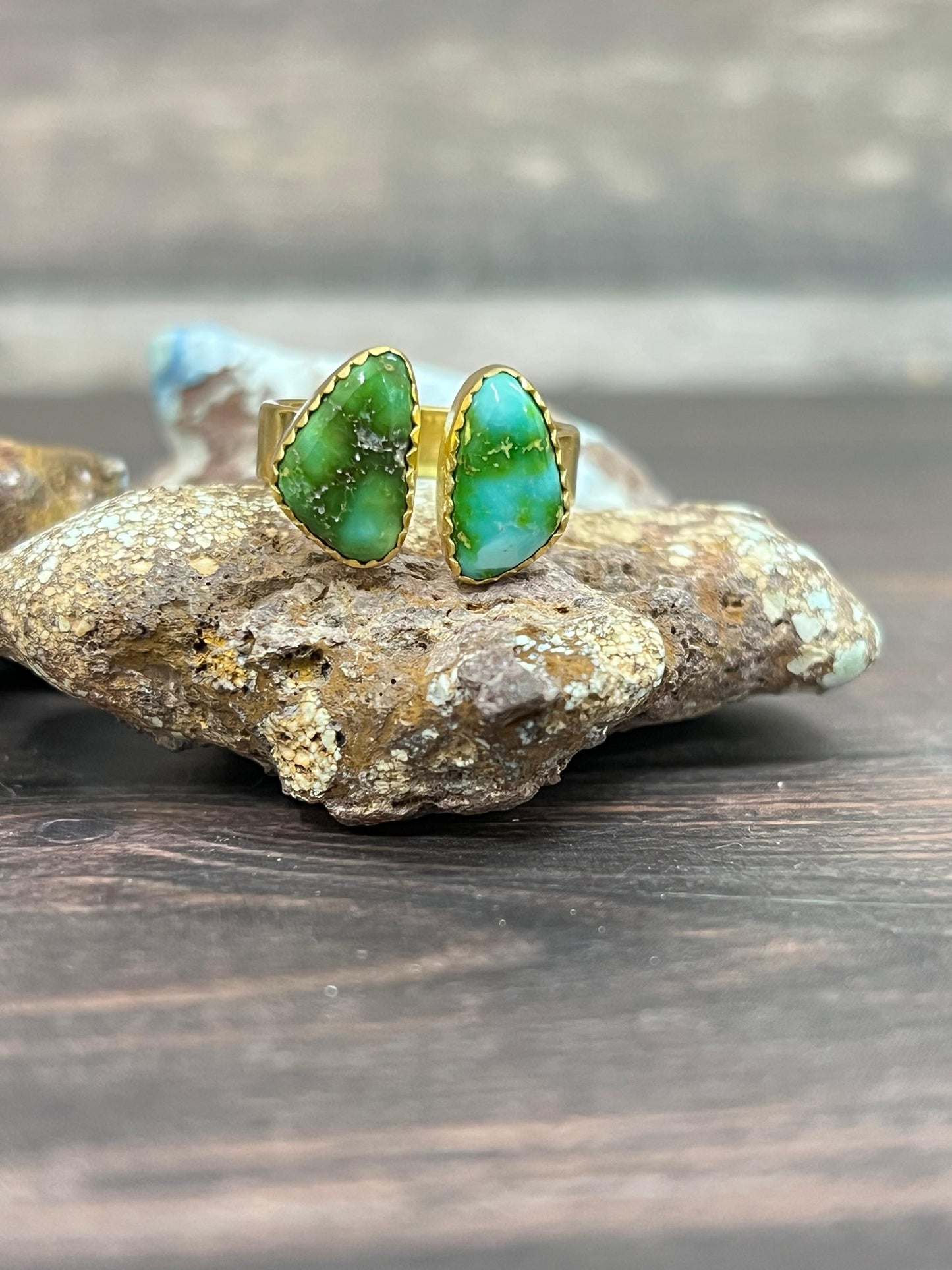 “The Golden Collection” Natural Sonoran Mountain Turquoise Adjustable Ring Gold Plated Sterling Silver