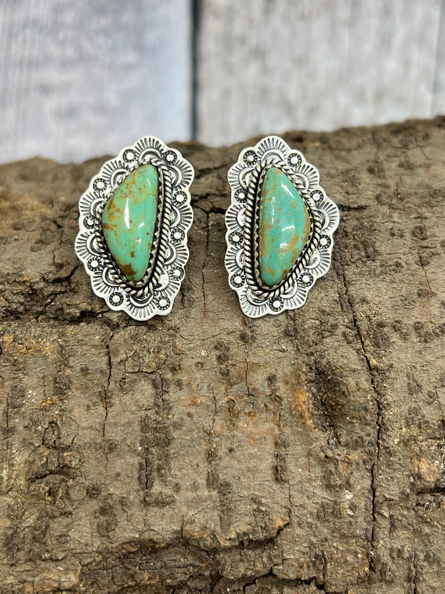 Handmade Sterling Silver Royston Turquoise Post Studs with Signed Nizhoni