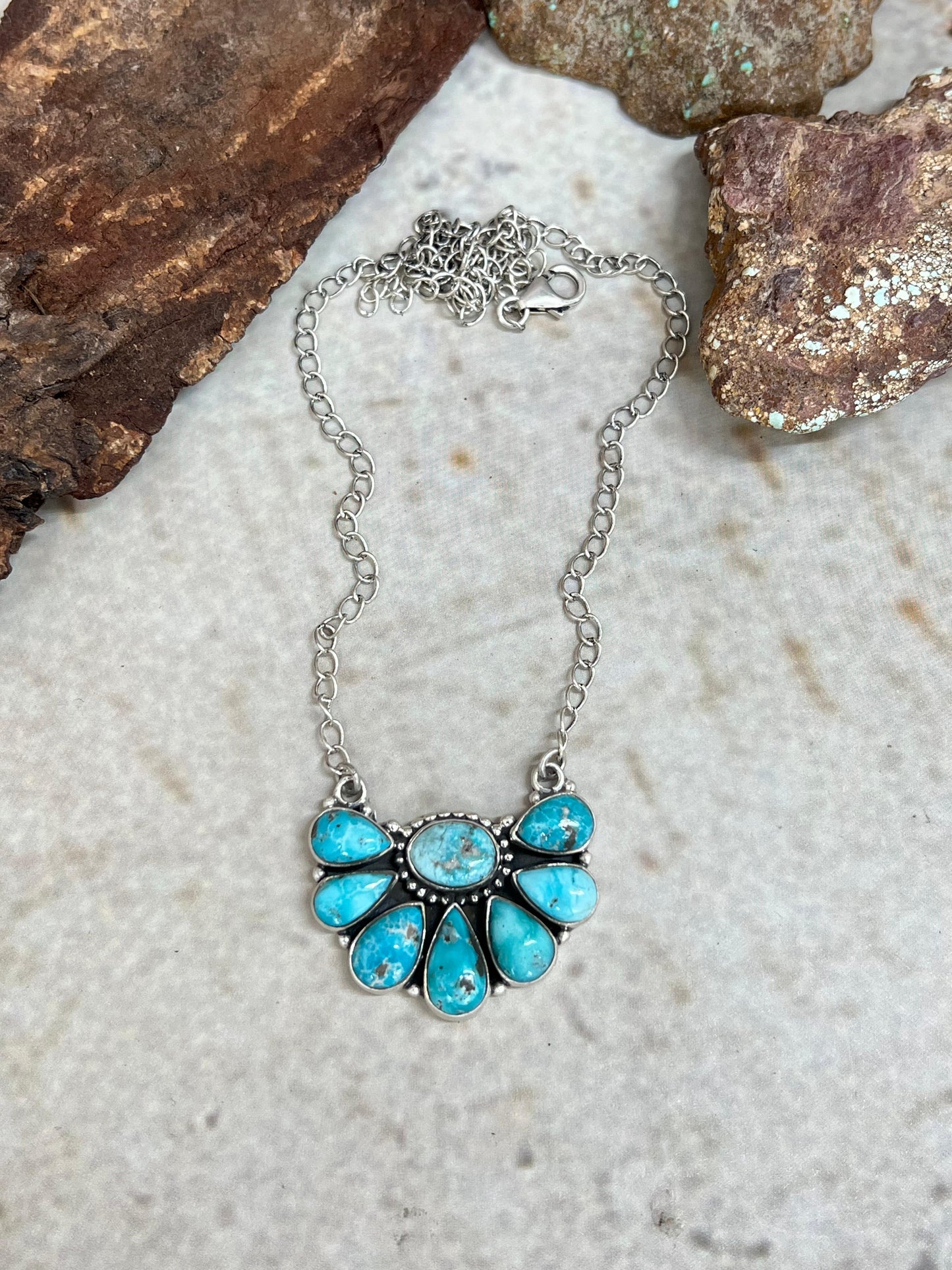 Handmade Sterling Silver White Water Turquoise Necklace Signed Nizhoni
