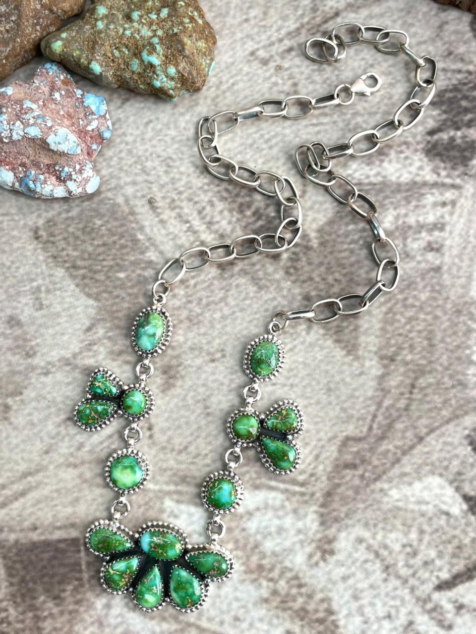 Handmade Sterling Silver Sonoran Mountain Turquoise Necklace with Signed Nizhoni