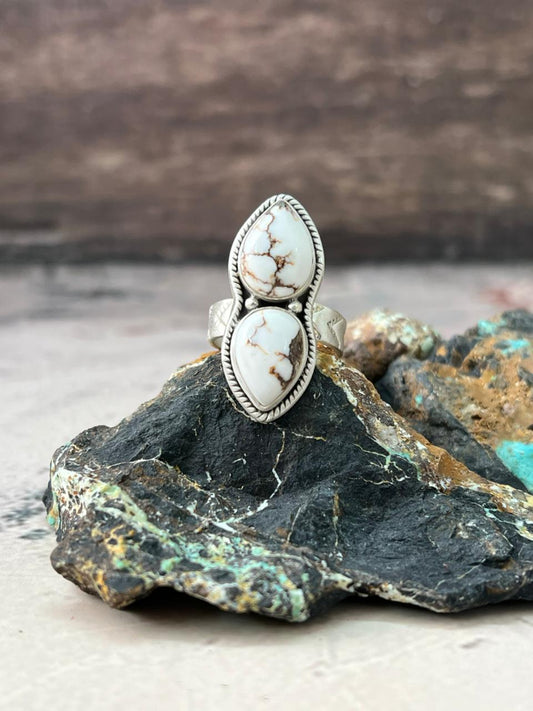 Handmade Sterling Silver Wildhorse Magnesite Adjustable Ring "Signed Nizhoni"