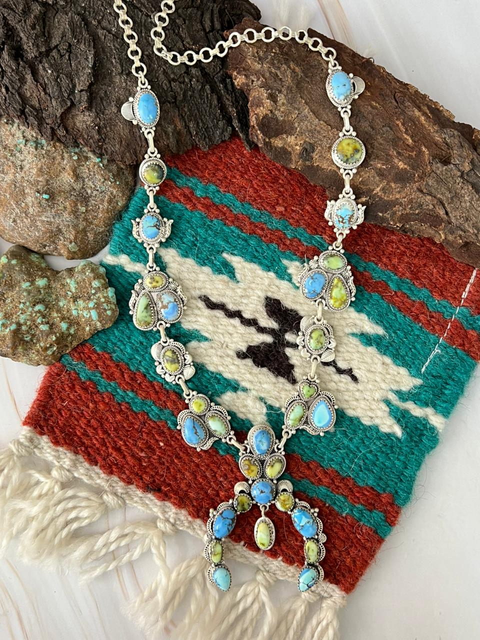 Handmade Sterling Silver Palomino with Golden Hills Turquoise Naja Style Necklace "Signed Nizhoni"