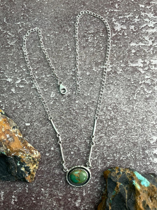 Handmade Sterling Silver Kingman Turquoise Necklace "Signed Nizhoni"
