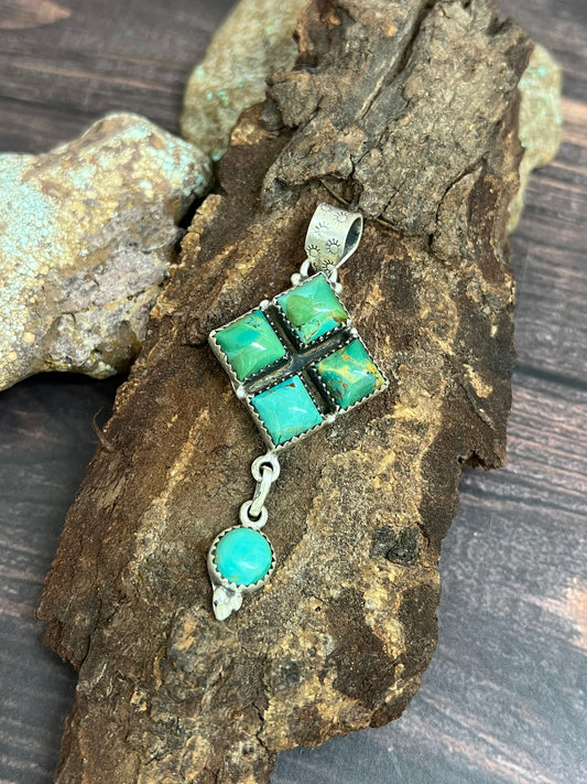 Handmade Sterling Silver Kingman Turquoise Pendant with Signed Nizhoni