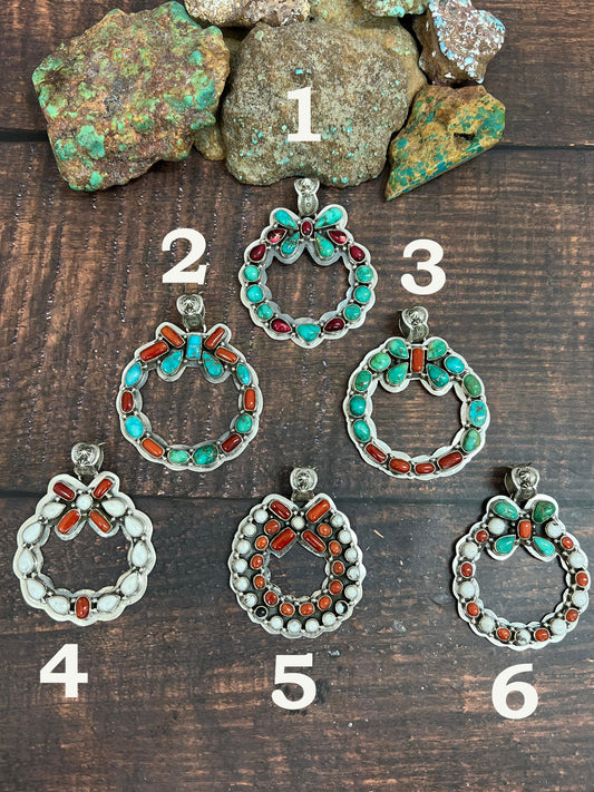 Handmade Sterling Silver Multi Stones Pendant, Signed Nizhoni
