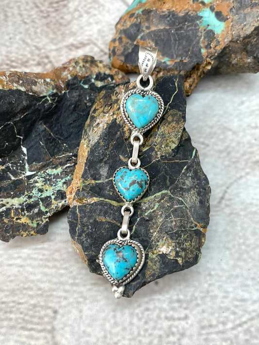 Handmade Sterling Silver Arizona Turquoise Pendant "Signed Nizhoni"