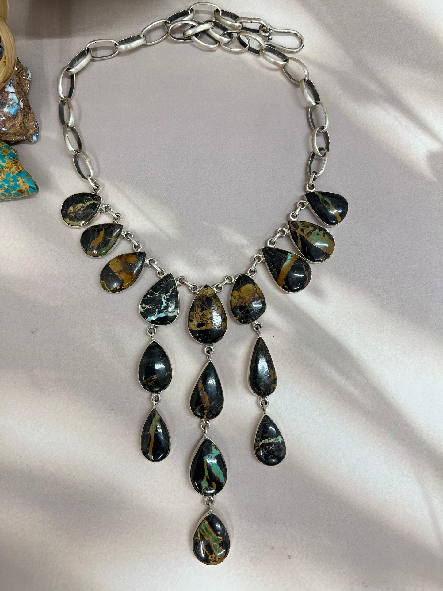 Handmade Sterling Silver Black Jack Necklace with Signed Nizhoni