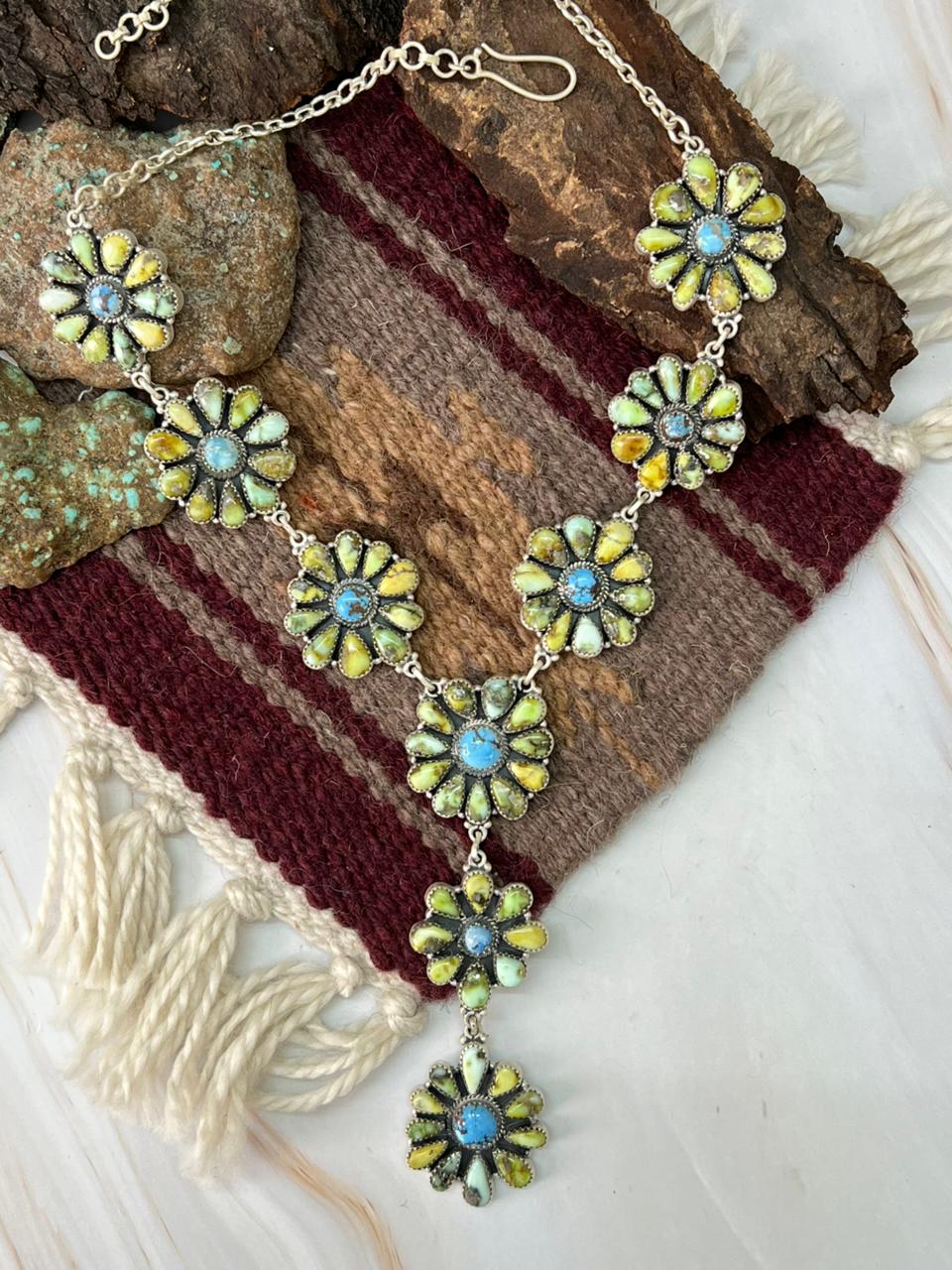 Handmade Sterling Silver Palomino with Golden Hills Turquoise Necklace "Signed Nizhoni"