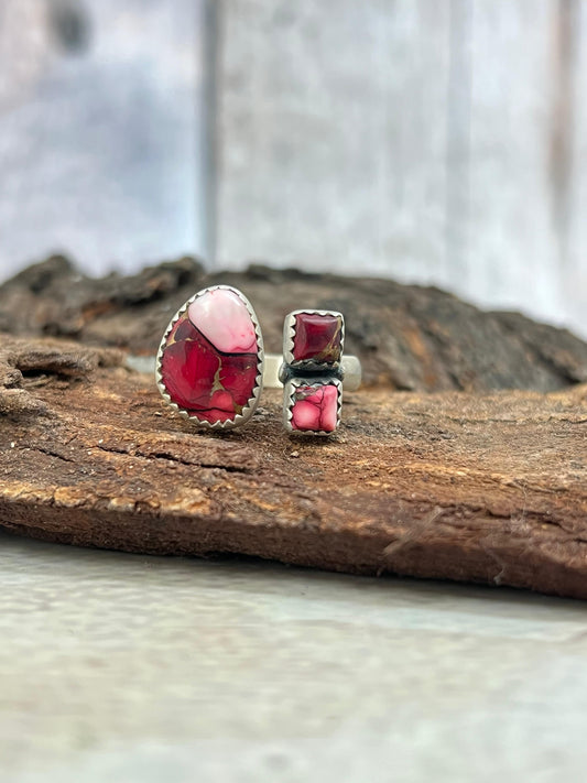 Handmade Sterling Silver Dahlia Rose Adjustable Ring with Signed Nizhoni