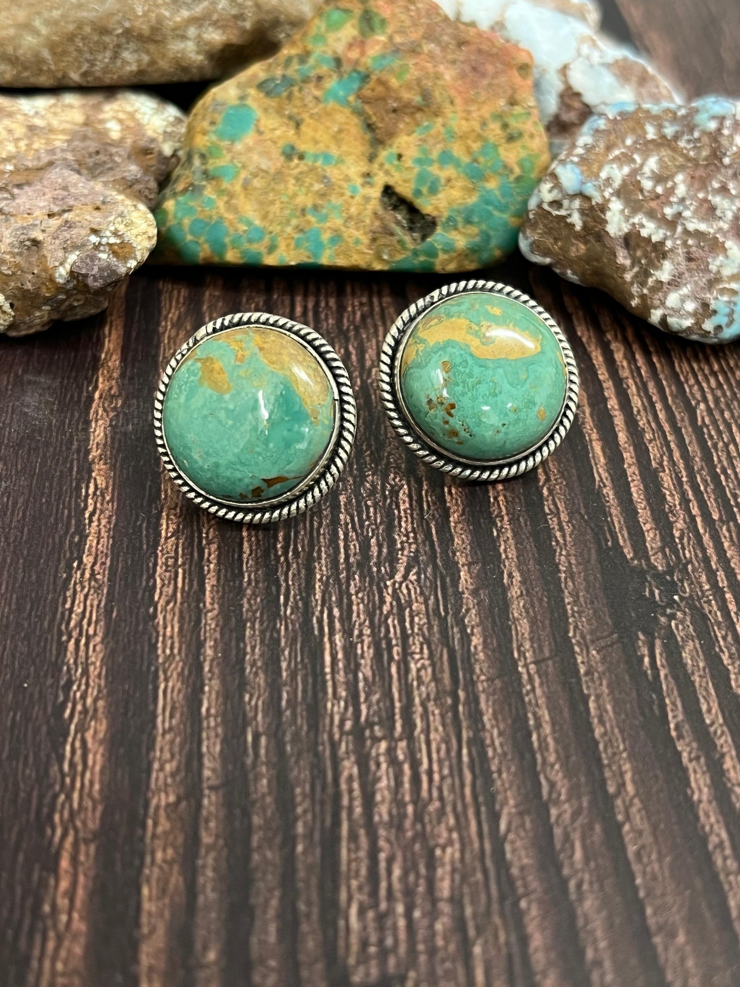 Handmade Sterling Silver Royston Turquoise Post Studs with Signed Nizhoni (8)