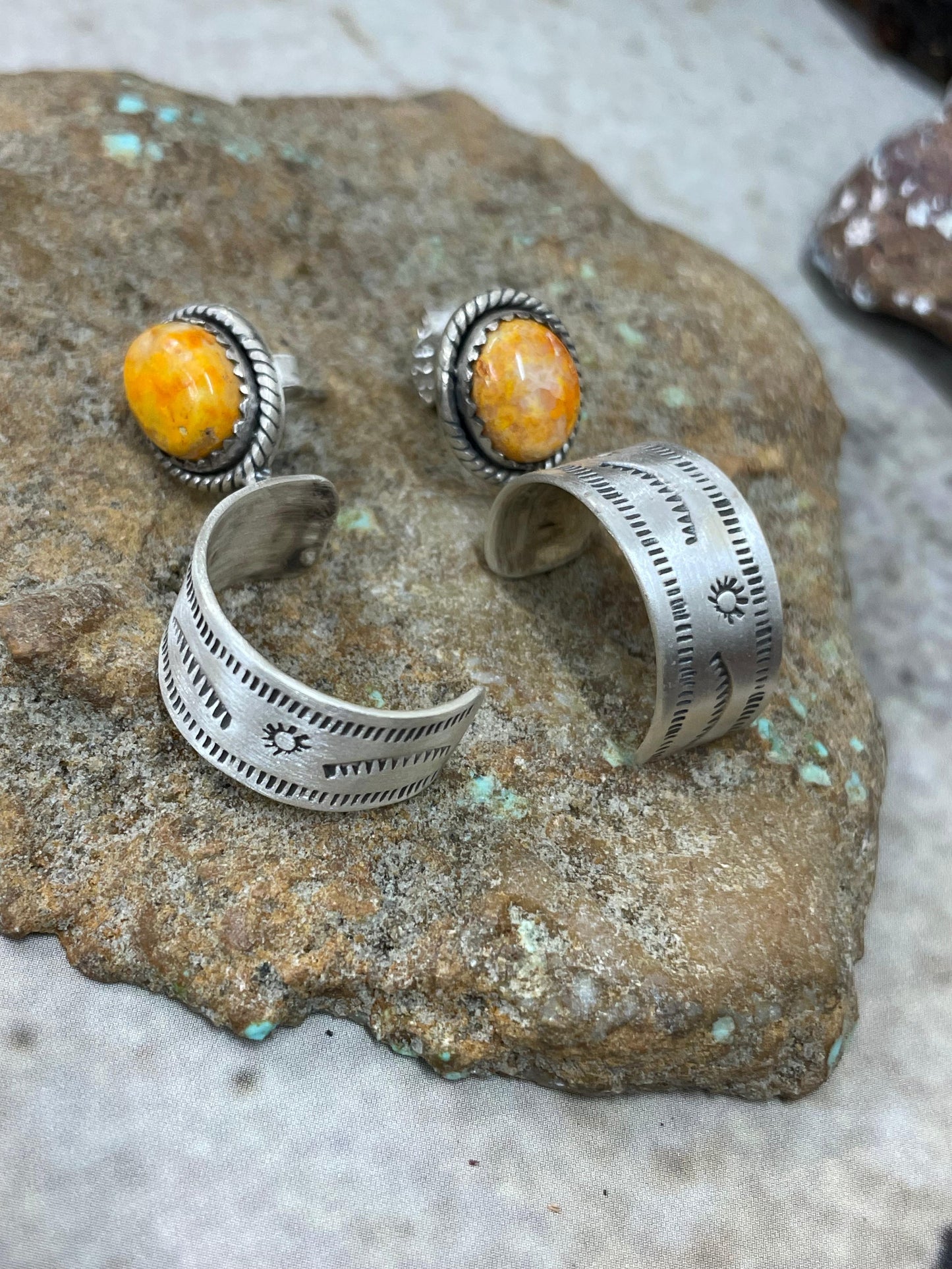 Handmade Sterling Silver Bumblebee Post Hoop Earrings with Signed Nizhoni