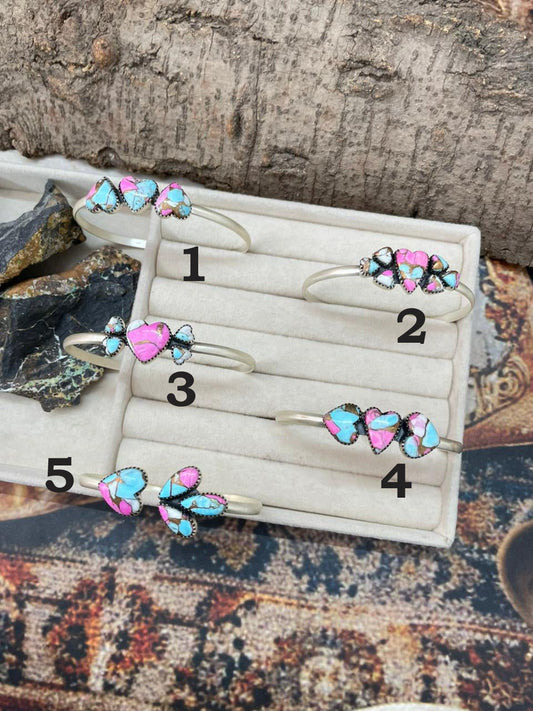 "Heart Collection" Handmade Sterling Silver Cotton Candy Bracelet "Signed Nizhoni"