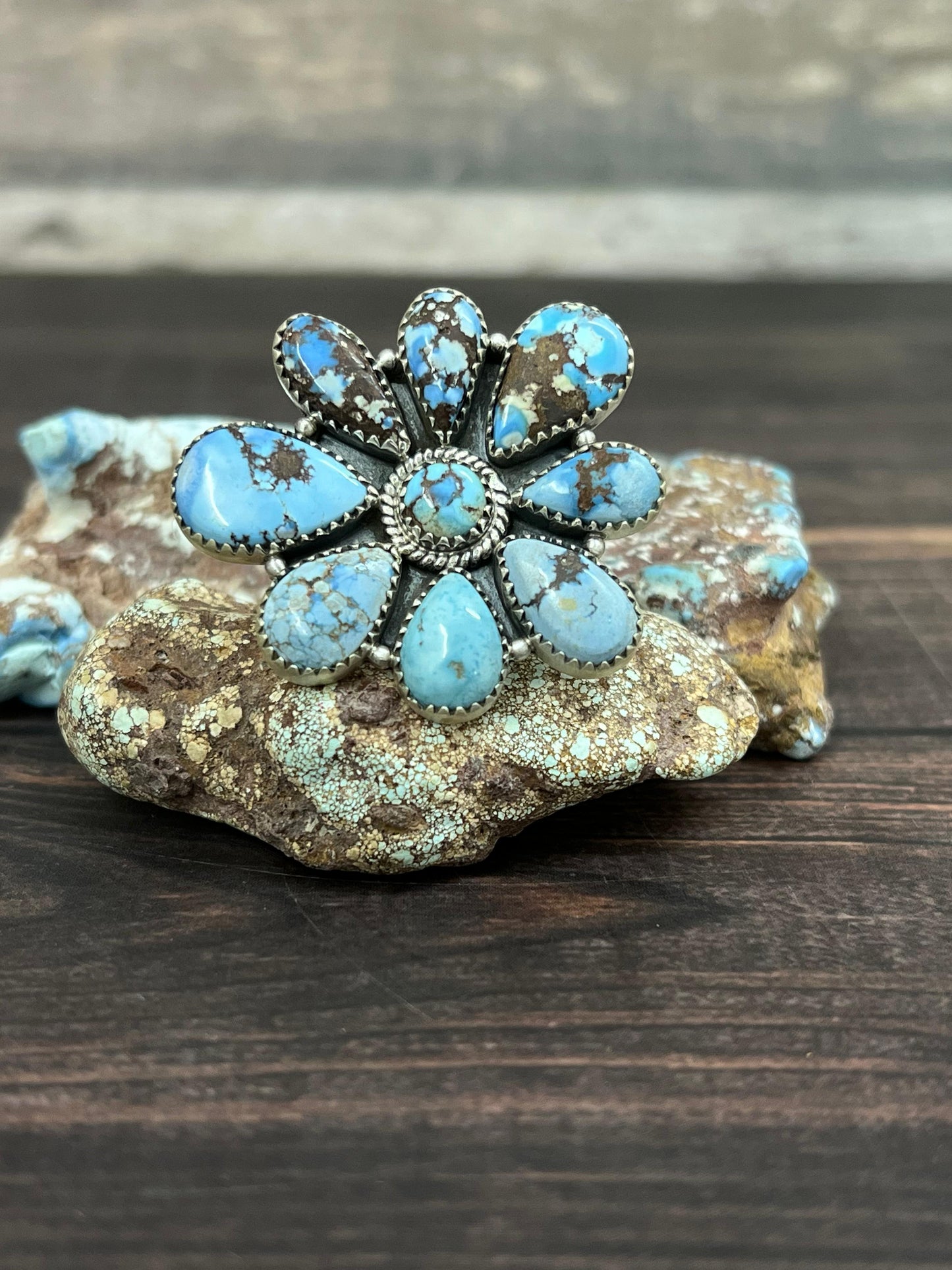 Handmade Sterling Silver Golden Hills Turquoise Adjustable Ring With Signed Nizhoni