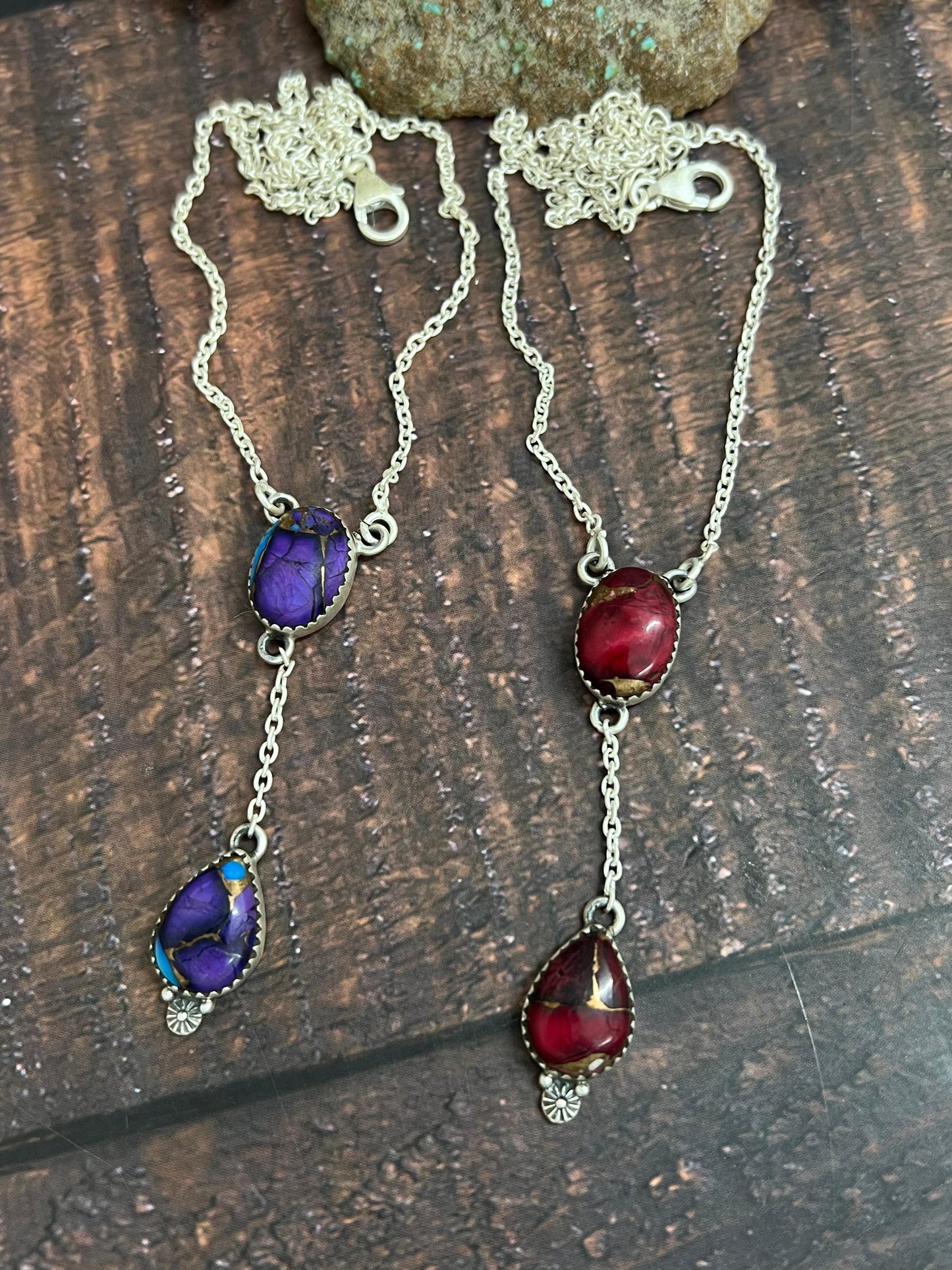 Handmade Sterling Silver Multistone Dahlia Necklace with Signed Nizhoni