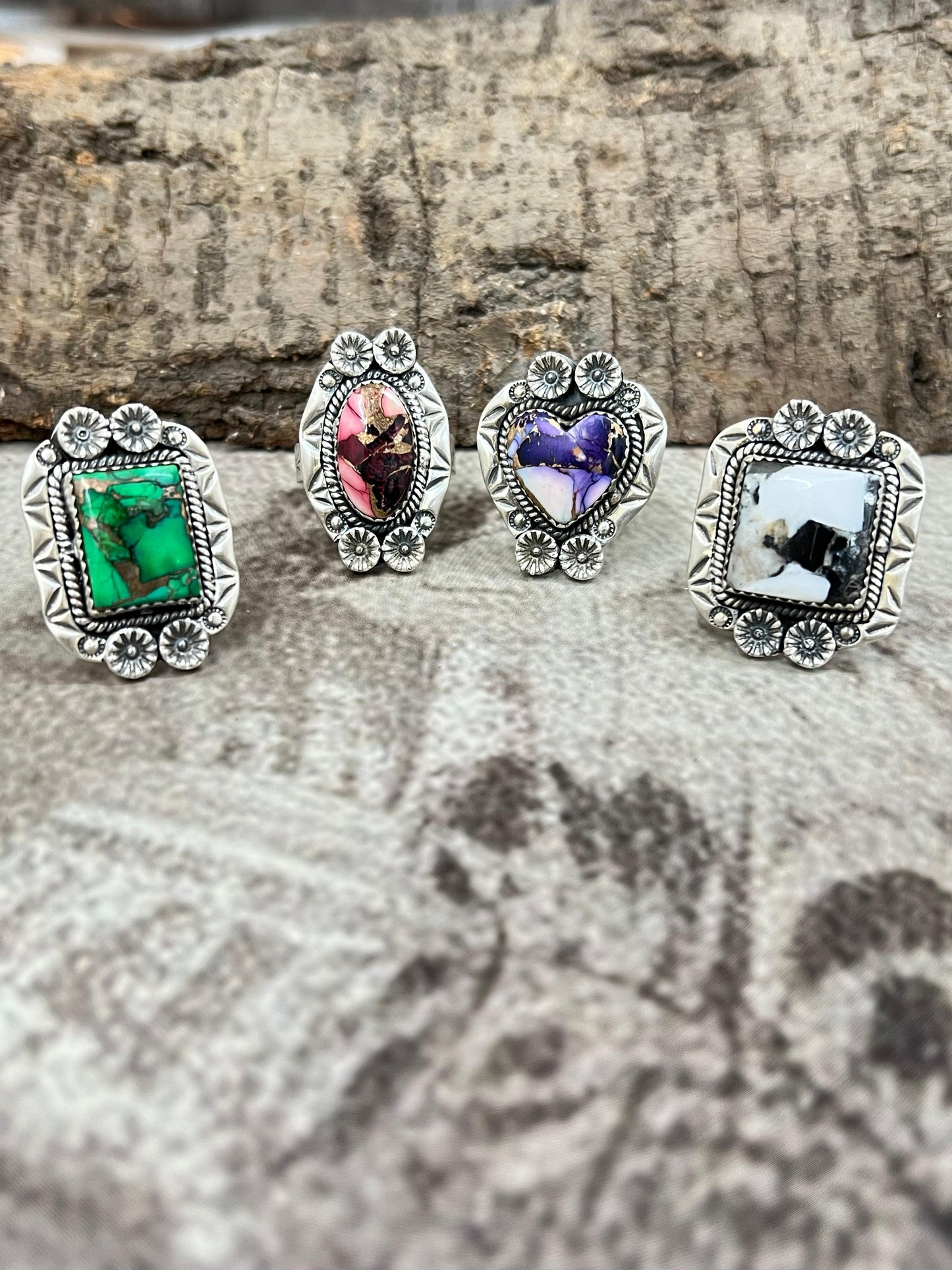 Handmade Sterling Silver Multi Stones Adjustable Ring with Signed Nizhoni