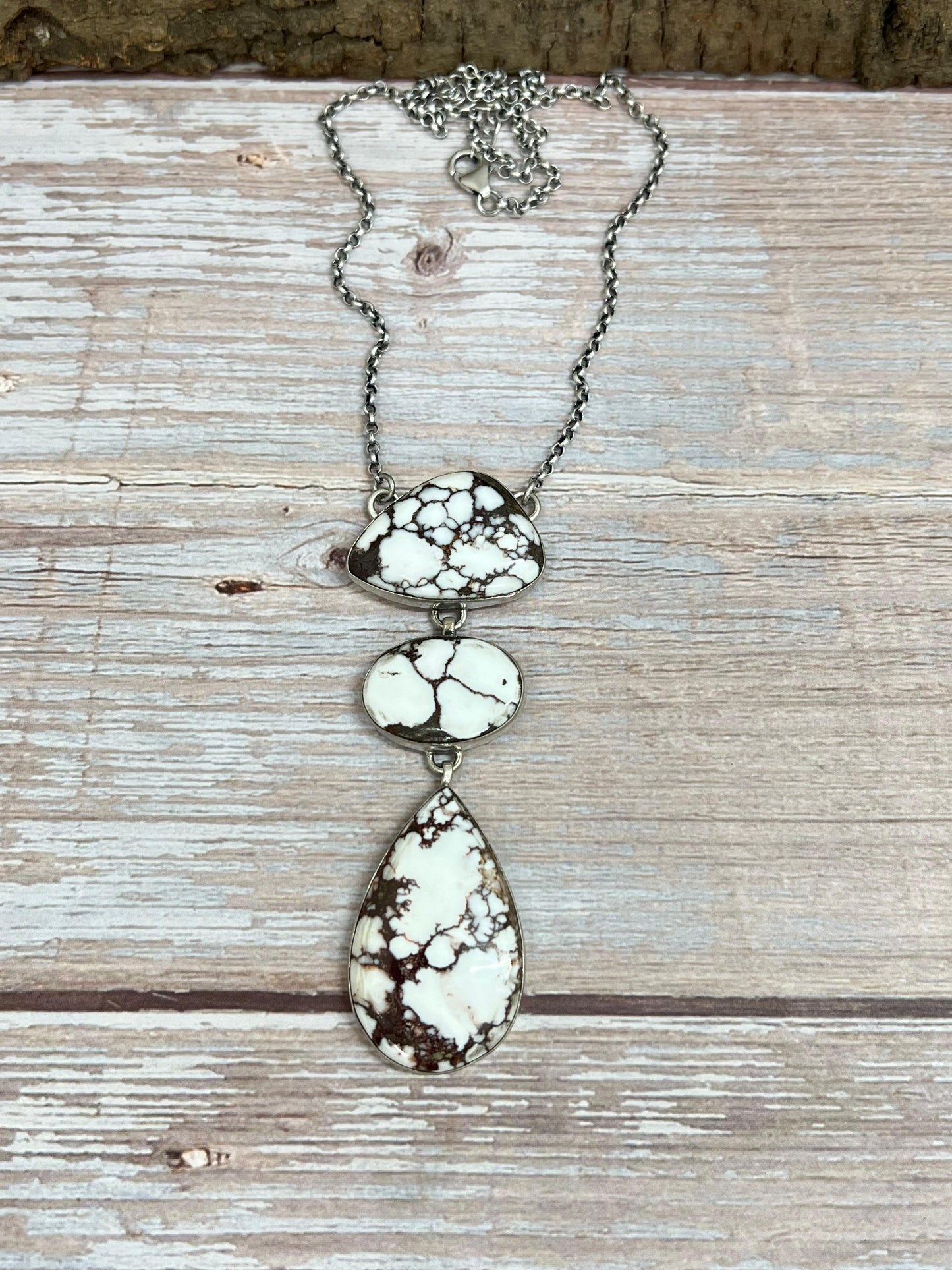 Handmade Sterling Silver Wild Horse Turquoise Necklace with Signed Nizhoni