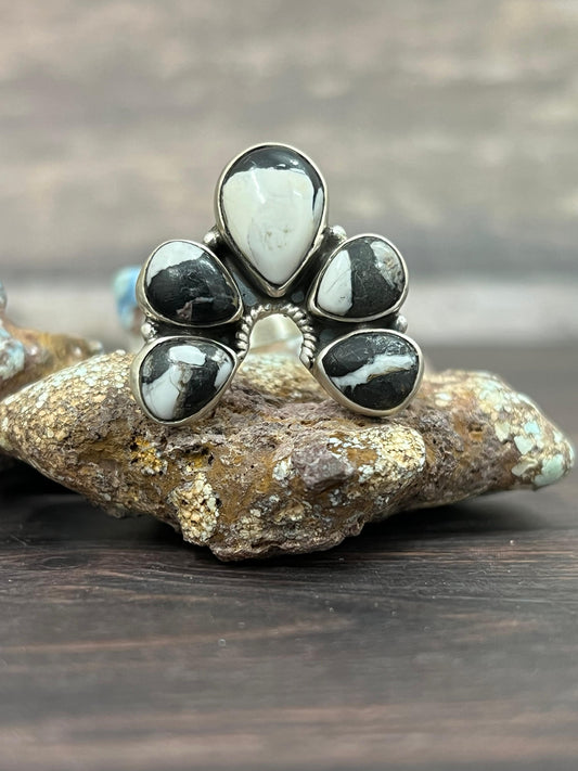 Handmade Sterling Silver White Buffalo Adjustable Naja Ring With Signed Nizhoni