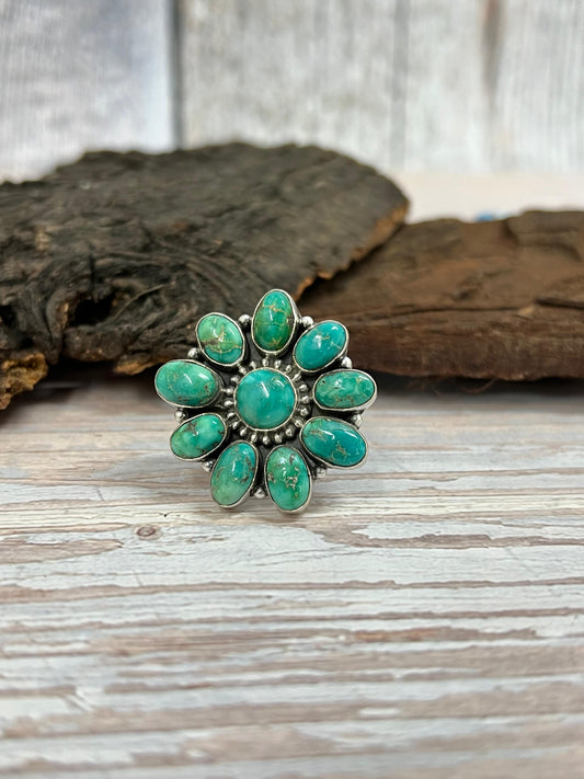 Handmade Sterling Silver Emerald Valley Adjustable Ring with Signed Nizhoni