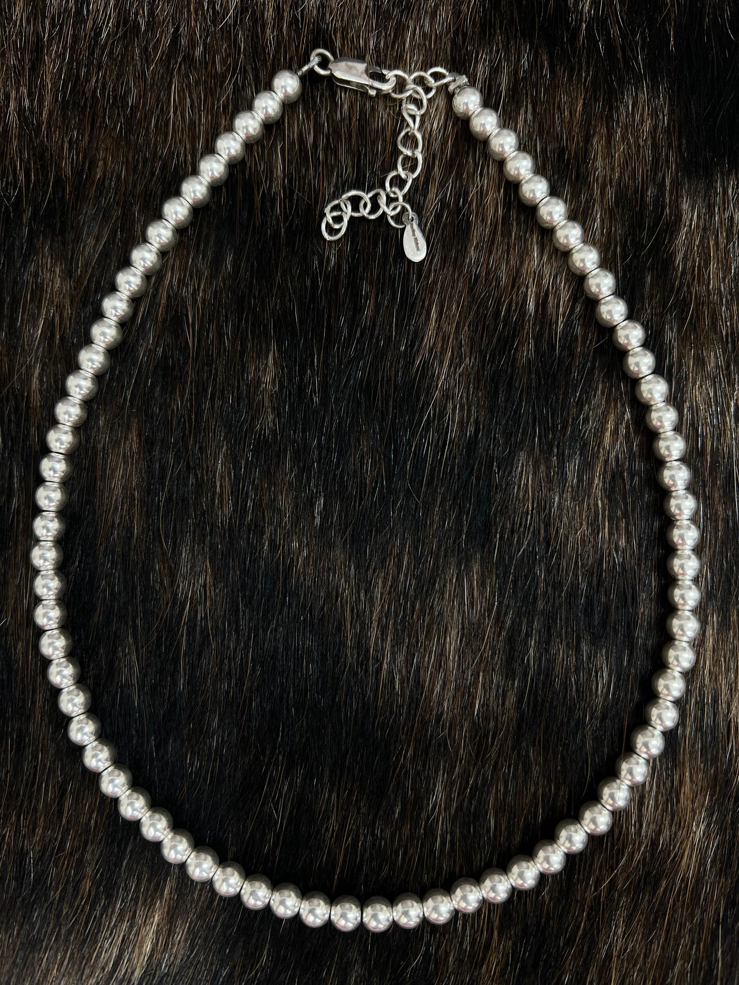 Handmade Sterling Silver 5mm Beaded Necklace with Signed Nizhoni