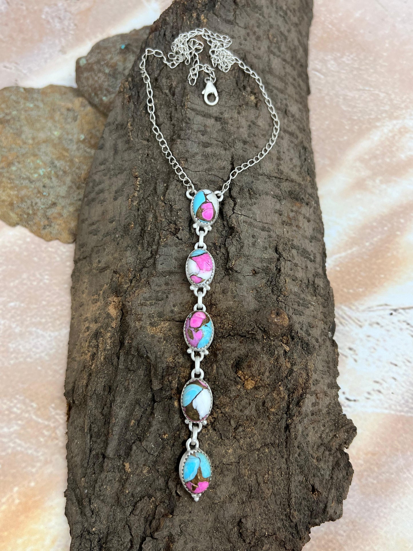 Handmade Sterling Silver Cotton Candy Turquoise Necklace with Signed Nizhoni