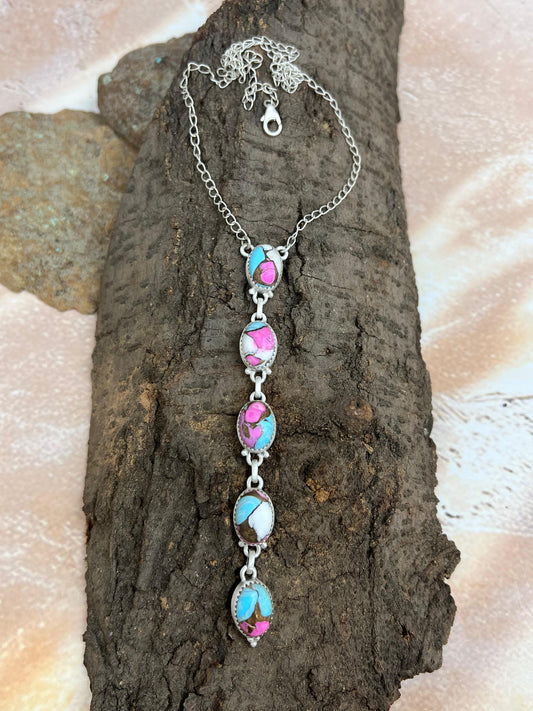 Handmade Sterling Silver Cotton Candy Turquoise Necklace with Signed Nizhoni